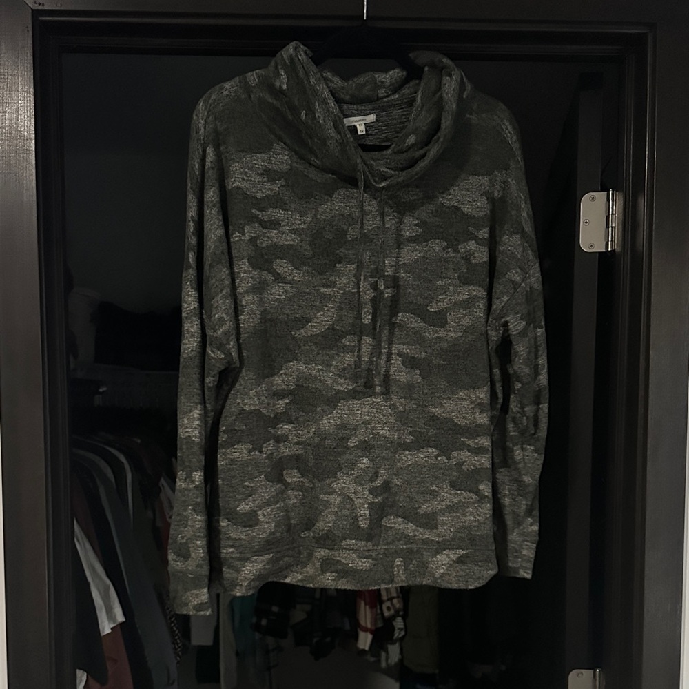 Cozy Cowl Neck Camo Sweater - Olive Green